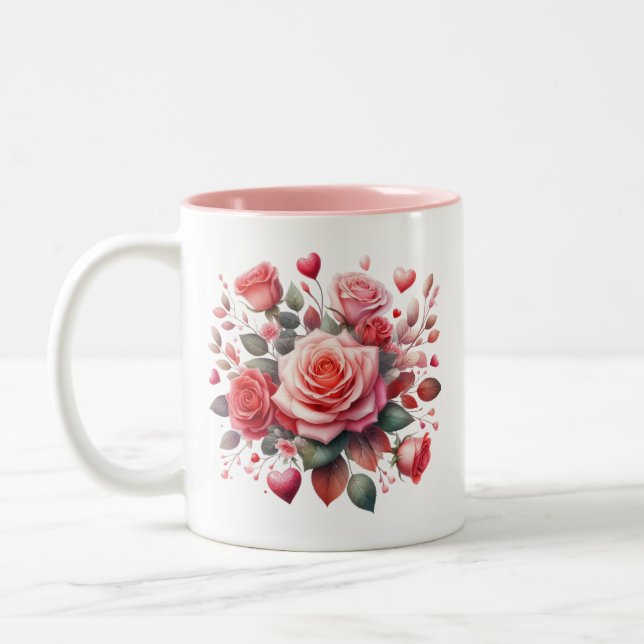Bukett med rosor Blommigt Design-62103 Två-Tonad Mugg (Vänster)