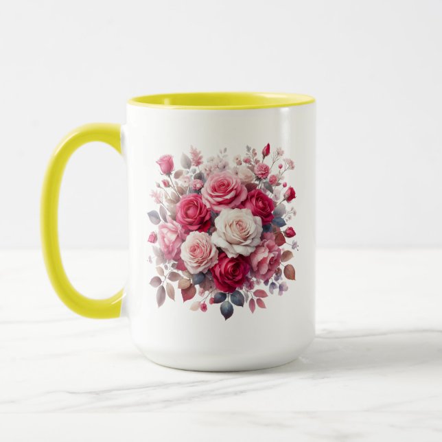 Bukett med rosor Blommigt Design-62104 Mugg (Vänster)