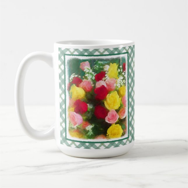 Bukett med rosor-färg - originalfärgsbild i färgen kaffemugg (Vänster)