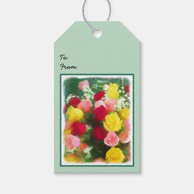 Bukett med rosor-färg - originalfärgsbild i färgen presentetikett (Framsidan)