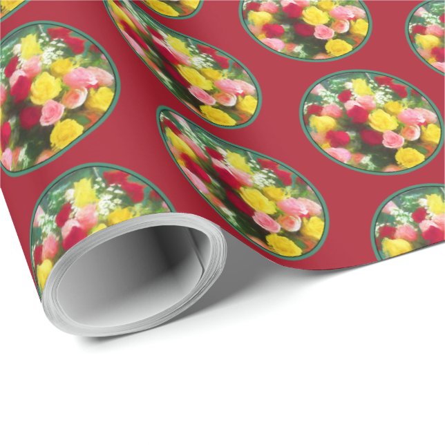 Bukett med rosor-färg - originalfärgsbild i färgen presentpapper (Rullad Hörn)