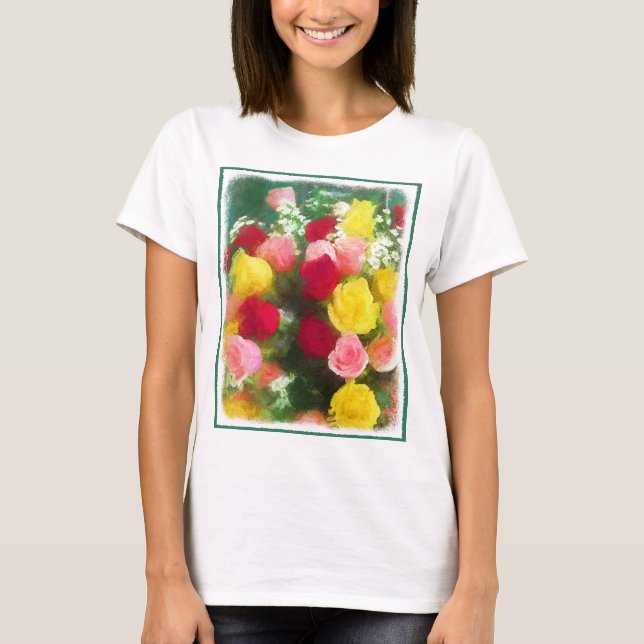 Bukett med rosor-färg - originalfärgsbild i färgen t shirt (Framsida)