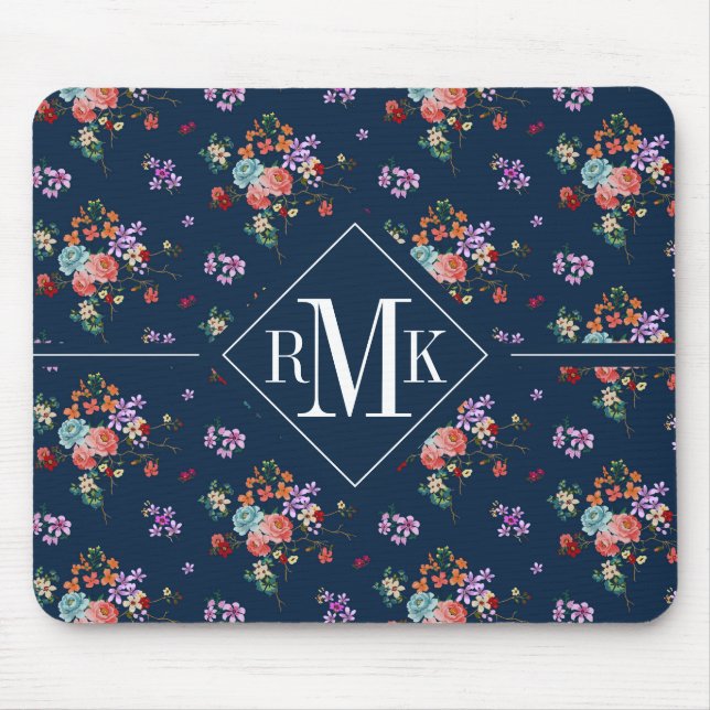 Bukett med rosorblommönster för Monogram | Musmatta (Framsidan)