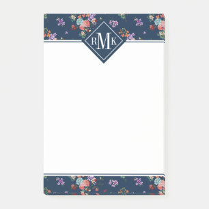 Bukett med rosorblommönster för Monogram Post-it Block
