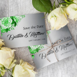 Bukett med smaragdgröna rosor på silverbröllopet meddelande vykort