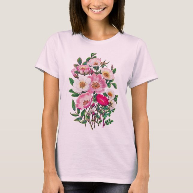 Bukett Rosa & Vita Vildrosblommor T Shirt (Framsida)