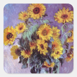 Bukett solrosor av Claude Monet, Vintage konst Fyrkantigt Klistermärke