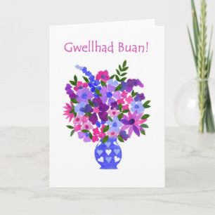 Buketten av blommor får det väl kortet - walesiskt kort