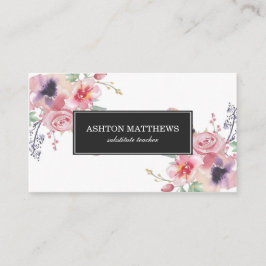 Buketter för Boho vattenfärgblommigt Visitkort