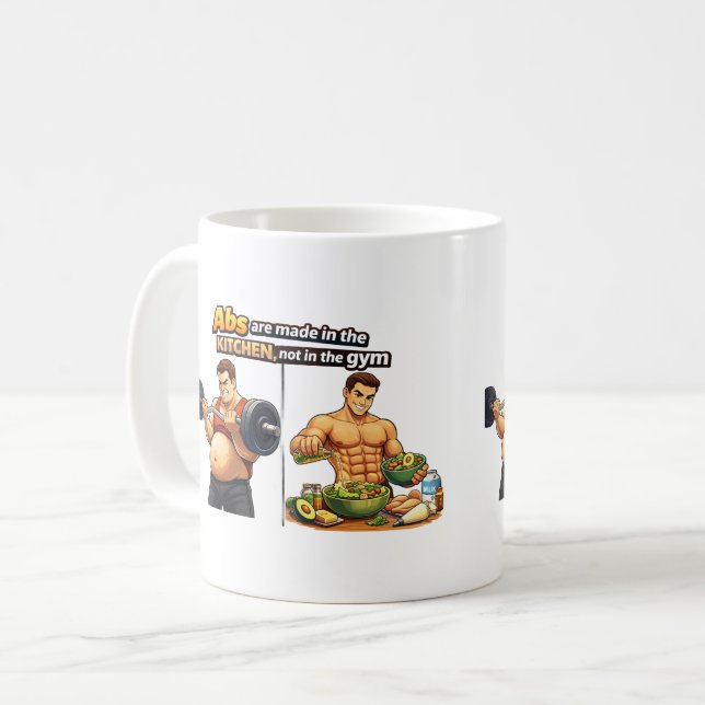 Bukmuskler Skapas i Köket, Inte i Gymmet Mugg (Framsida vänster)