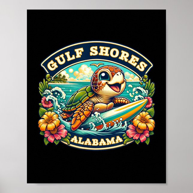 Bukt: Alabyma Cute Sea Turtle Surfing Poster (Framsidan)
