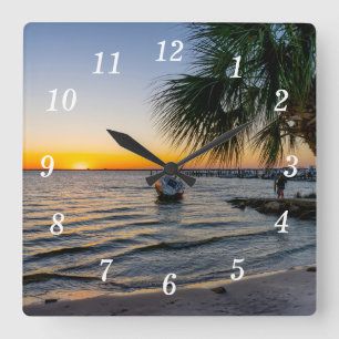Bukt Breeze Florida Sunset Wall Clock Fyrkantig Klocka