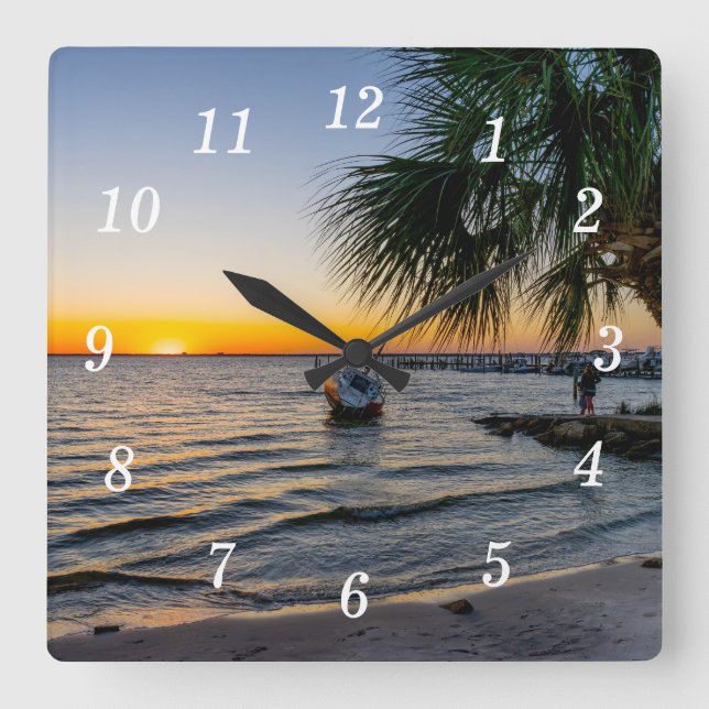 Bukt Breeze Florida Sunset Wall Clock Fyrkantig Klocka (Framsida)