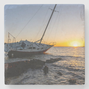 Bukt Breeze Sailboat Jetty Sunset Stone Underlägg