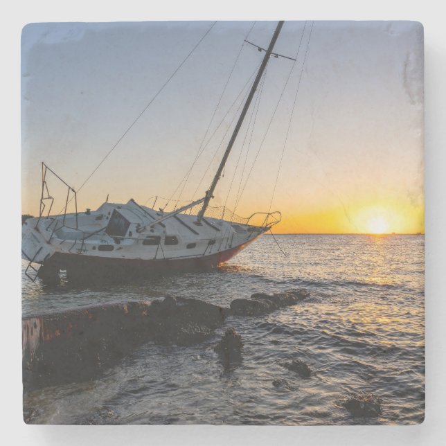 Bukt Breeze Sailboat Jetty Sunset Stone Underlägg (Framsidan)