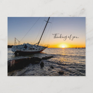 Bukt Breeze Sailboat Jetty Sunset Thinking You Vykort