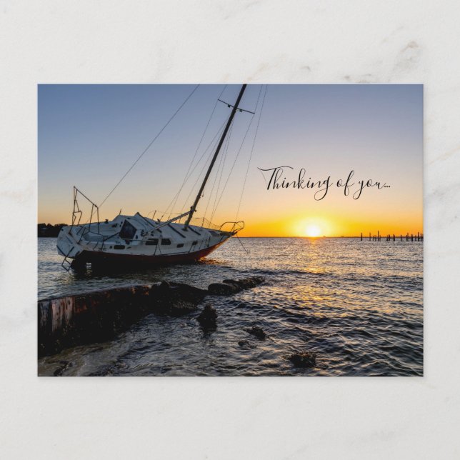 Bukt Breeze Sailboat Jetty Sunset Thinking You Vykort (Framsida)