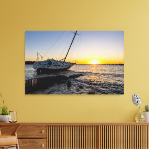 Bukt Breeze Sailboat och Jetty Sunset Canvas