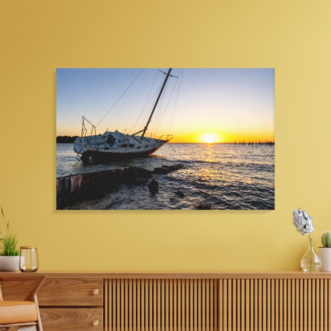Bukt Breeze Sailboat och Jetty Sunset Canvas (Insitu (Vardagsrum))
