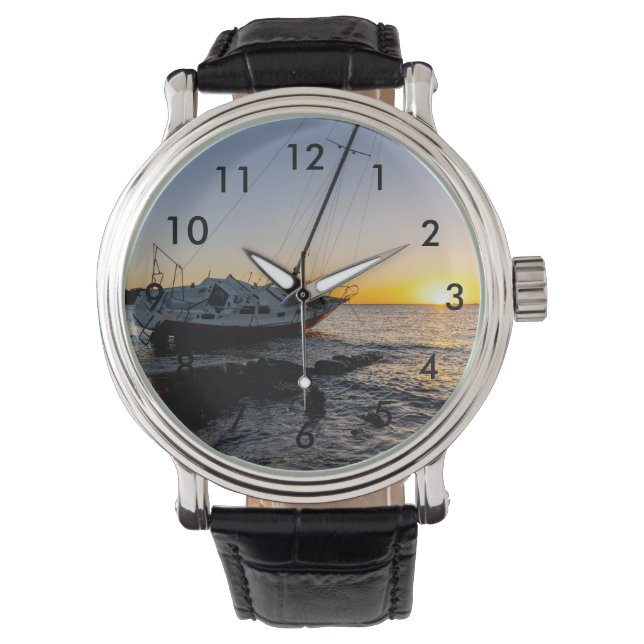 Bukt Breeze Sailboat och Jetty Sunset Wrist Watch Armbandsur (Framsida)