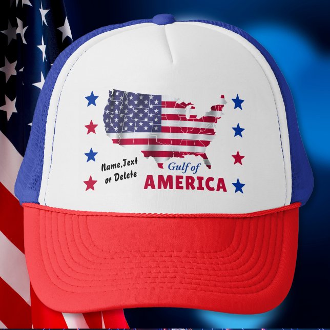 Bukt i Amerika. American Flagga Boll Caps Keps (Gulf of America, Personalized Trucker Cap. Patriotic Truck Hats. Gulf of America, USA Shaped Flag.)