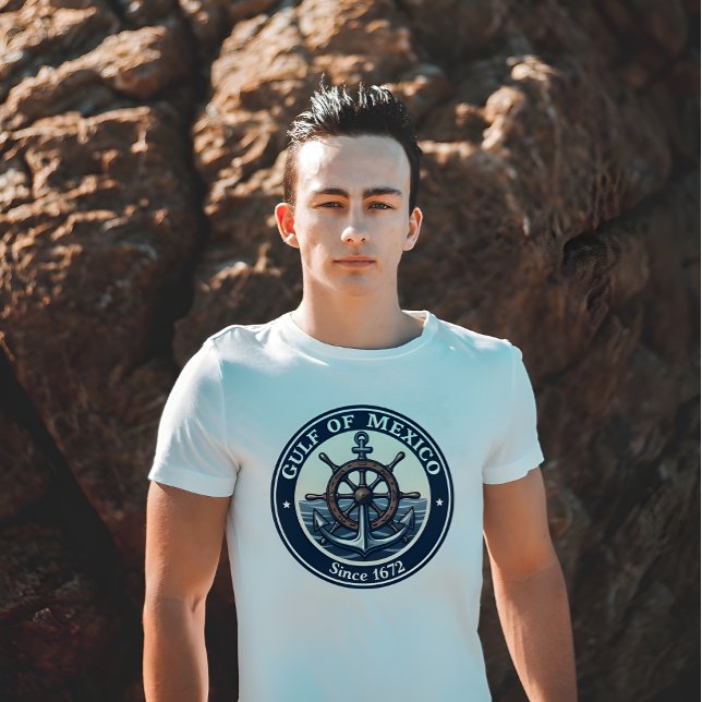 Bukt i Mexiko Classic Nautical Badge T Shirt (Nautical Badge Style Gulf of Mexico Since 1672 white t-shirt.)