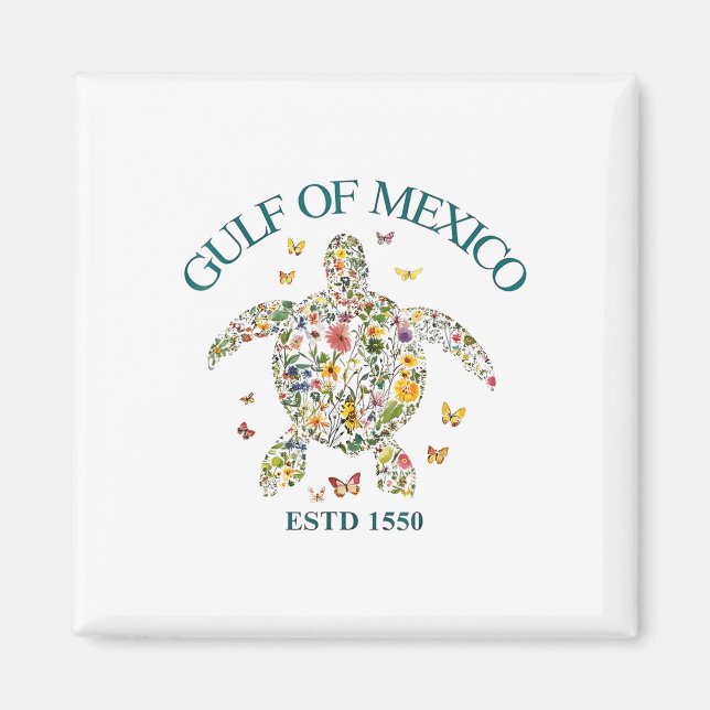 Bukt i Mexiko, inte USA:s Blommigt Turtle USA Magnet (Framsidan)