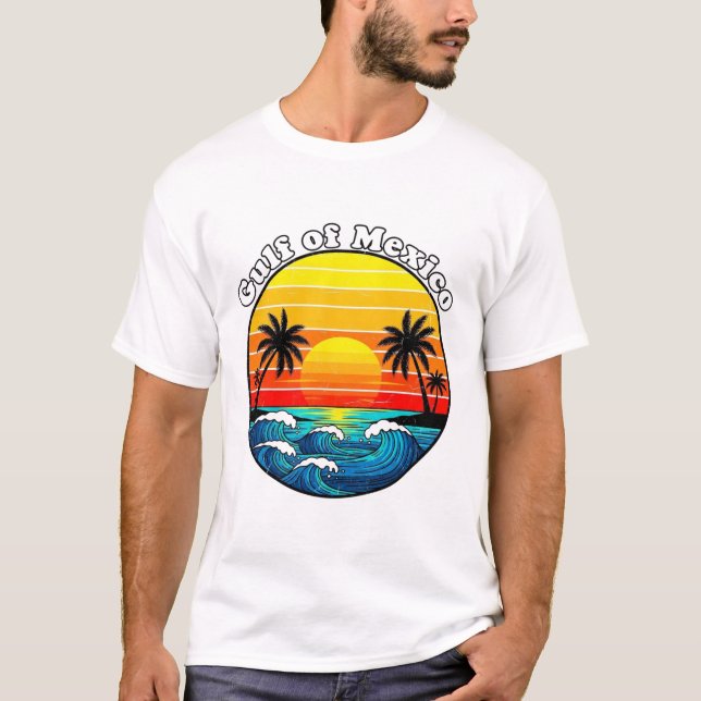 Bukt i Mexiko Retro Sunset Beach Graphic T Shirt (Framsida)