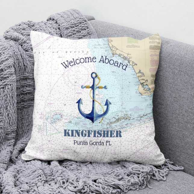 Bukt Kusten FL Boat Namn Anchor Välkommen ombord Kudde (Skapare uppladdad)