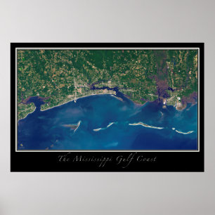 Bukt Kusten i Mississippi från rymdsatelliten Kart Poster