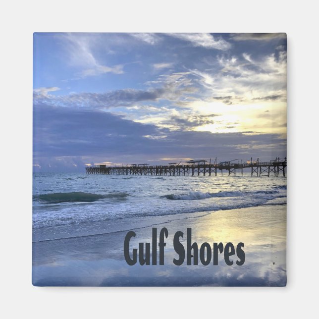 Bukt Shores Alabama Beach Sunrise Pier Magnet (Framsidan)