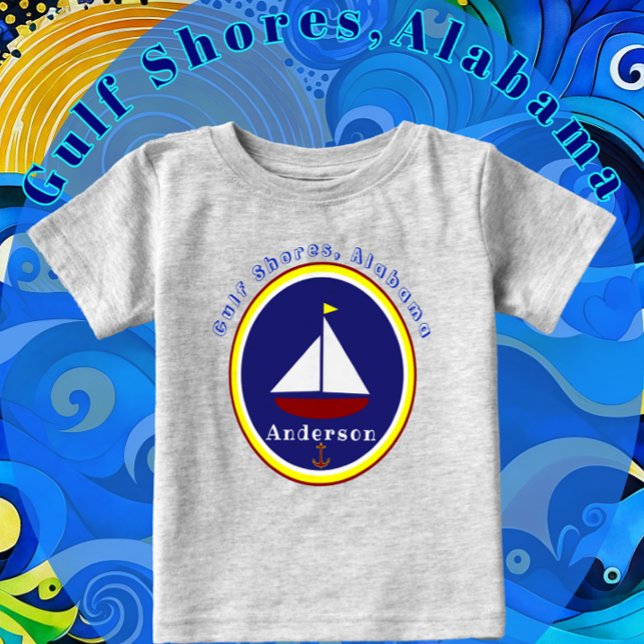 Bukt Shores, Alabama Cute Sailboat Anchor och Namn T Shirt (So cute! Child's sailboat shirt, featuring a sailboat and name template.)
