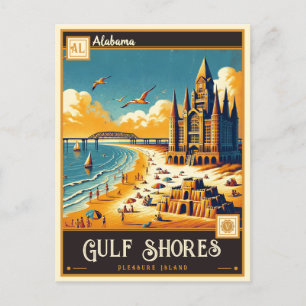 Bukt Shores, Alabama VINTAGE Vykort