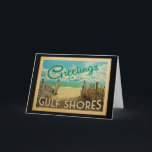 Bukt Shores Beach Vintage resor Kort<br><div class="desc">Hälsning från Bukt Shores vintage-vykort har en sandstrand med en vacker turkoshav över vatten och över havet,  ett blå himmel med gigantiska vita moln. I vintage resor stil.</div>