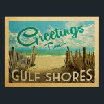 Bukt Shores Beach Vintage resor Poster<br><div class="desc">Hälsning från Bukt Shores vintage-vykort har en sandstrand med en vacker turkoshav över vatten och över havet,  ett blå himmel med gigantiska vita moln. I vintage resor stil.</div>