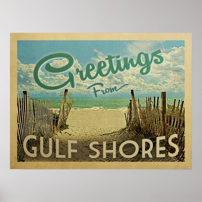 Bukt Shores Beach Vintage resor Poster (Framsidan)