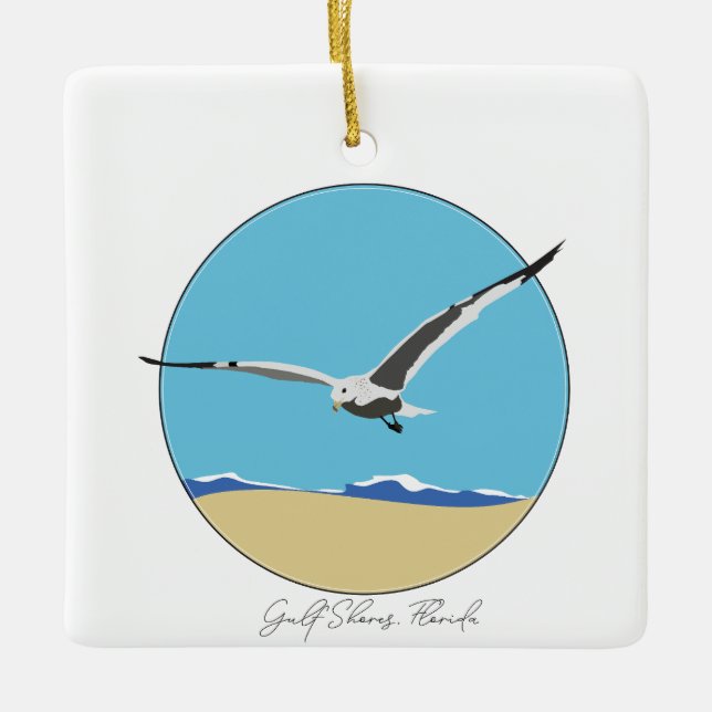 Bukt Shores, Florida Sea Gull över Beach Julgransprydnad Keramik (Framsida)