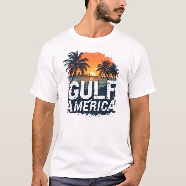 Bukt Sunset Silhouette Handflatan Träd Art T Shirt (Framsida)