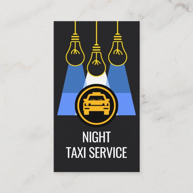 Bulbs Shining At Night Taxi Service Visitkort (Framsida)