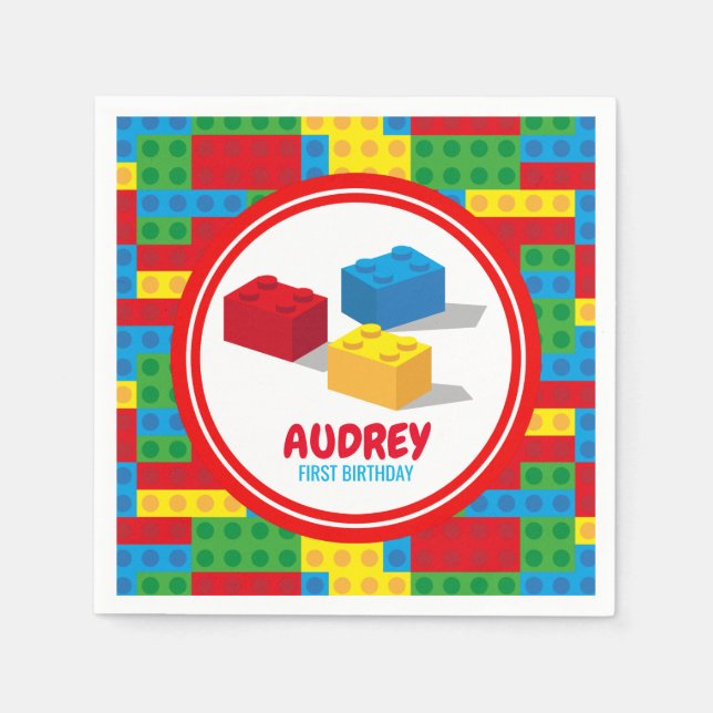 Buldblock Bygger och spelar färgfull födelsedag Pappersservett (Framsidan)