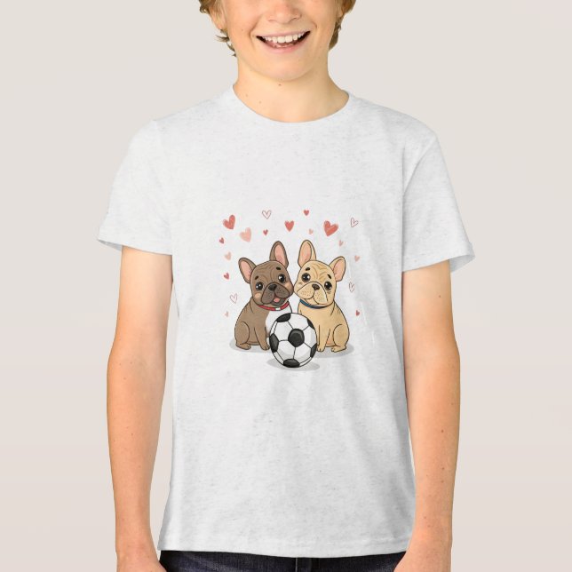 Buldog Francés with soccer ball Valentine's Day T Shirt (Framsida)