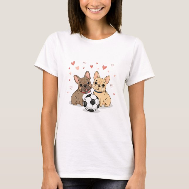 Buldog Francés with soccer ball Valentine's Day T Shirt (Framsida)