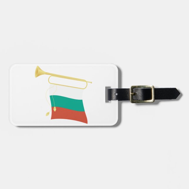 Bulgarian Flag and Bugle Bagagebricka (Horisontell Framsida)