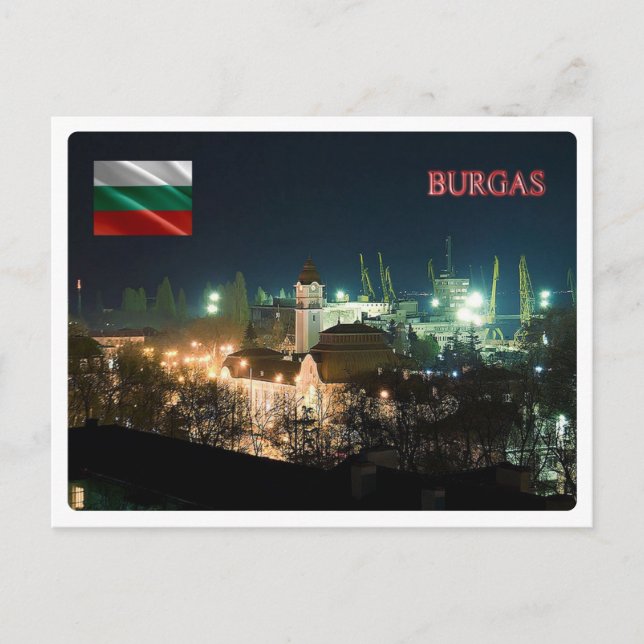 Bulgarien - Burgas by Night - Vykort (Framsida)