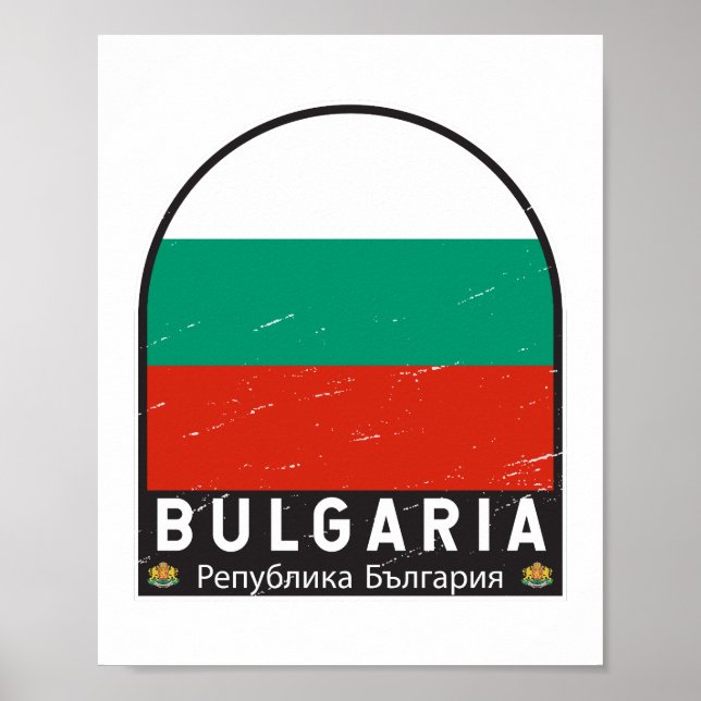 Bulgarien Flagga Emblem Distress Vintage Poster (Framsidan)
