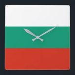Bulgarien Flagga Fyrkantig Klocka<br><div class="desc">Den bulgariska flagga är en vågrät tricolor. Den använda färgen i flagga är röd,  vit,  grönt. Andelen bulgariska flagga är 3:5. Bulgariens Flagga antogs 1991. Den första användan av den nuvarande utformningen av flagga var 1879. Den senaste ändringen av den nuvarande bulgariska utformningen av flagga var 1991.</div>