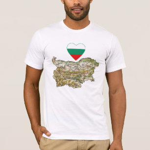 Bulgarien Flagga Heart och Karta T-Shirt