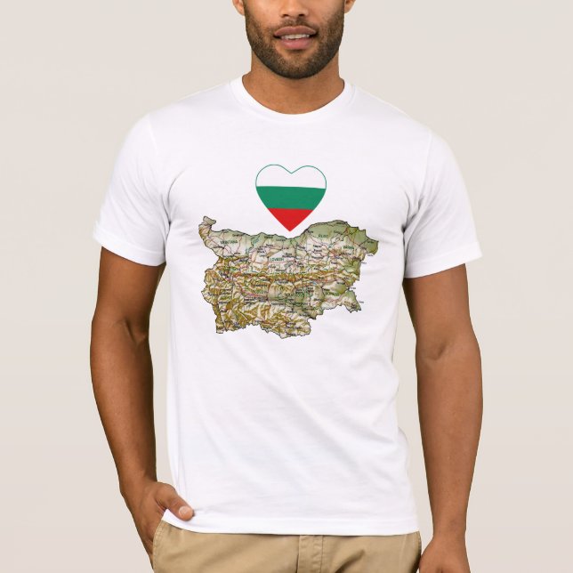 Bulgarien Flagga Heart och Karta T-Shirt (Framsida)