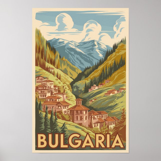 Bulgarien målerisk illustration Resa Konst Vintage Poster (Framsidan)