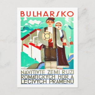 Bulgarien, par i folkdräkter, vintage vykort